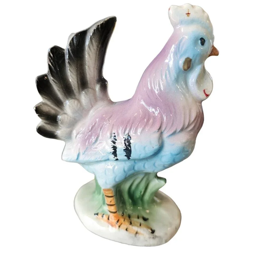 Porcelain Rooster Figurine‎ Made in Japan, Chicken Farmhouse Decor, Vintage 5